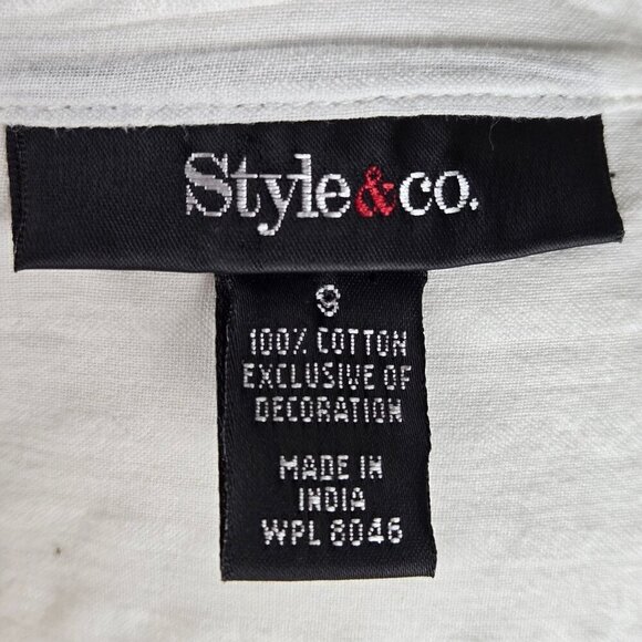 Style & Co Size Small White Cotton Tunic Embroidered Floral Roll Tab Sleeves - Picture 10 of 12